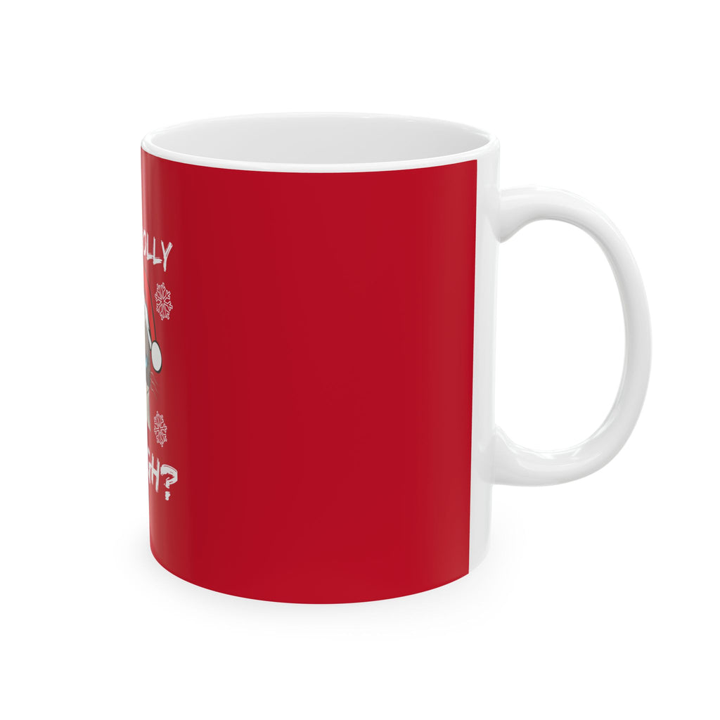 Grumpy Cat Christmas Mug — "Is This Jolly Enough?" Holiday Ceramic Coffee Cup