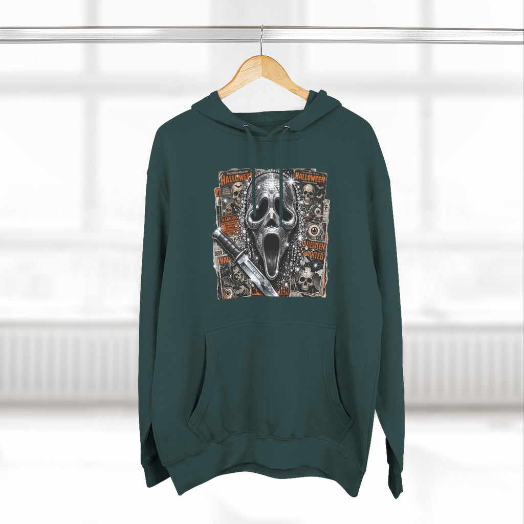 Halloween Horror Nights Hoodie — Haunted Mask & Killer Characters Graphic Pullover