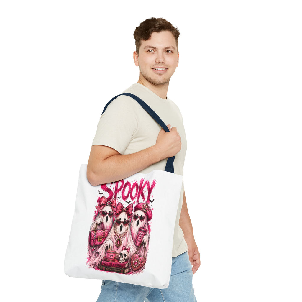 Spooky Pink Ghost Trio Tote Bag — Cute Gothic Halloween Aesthetic
