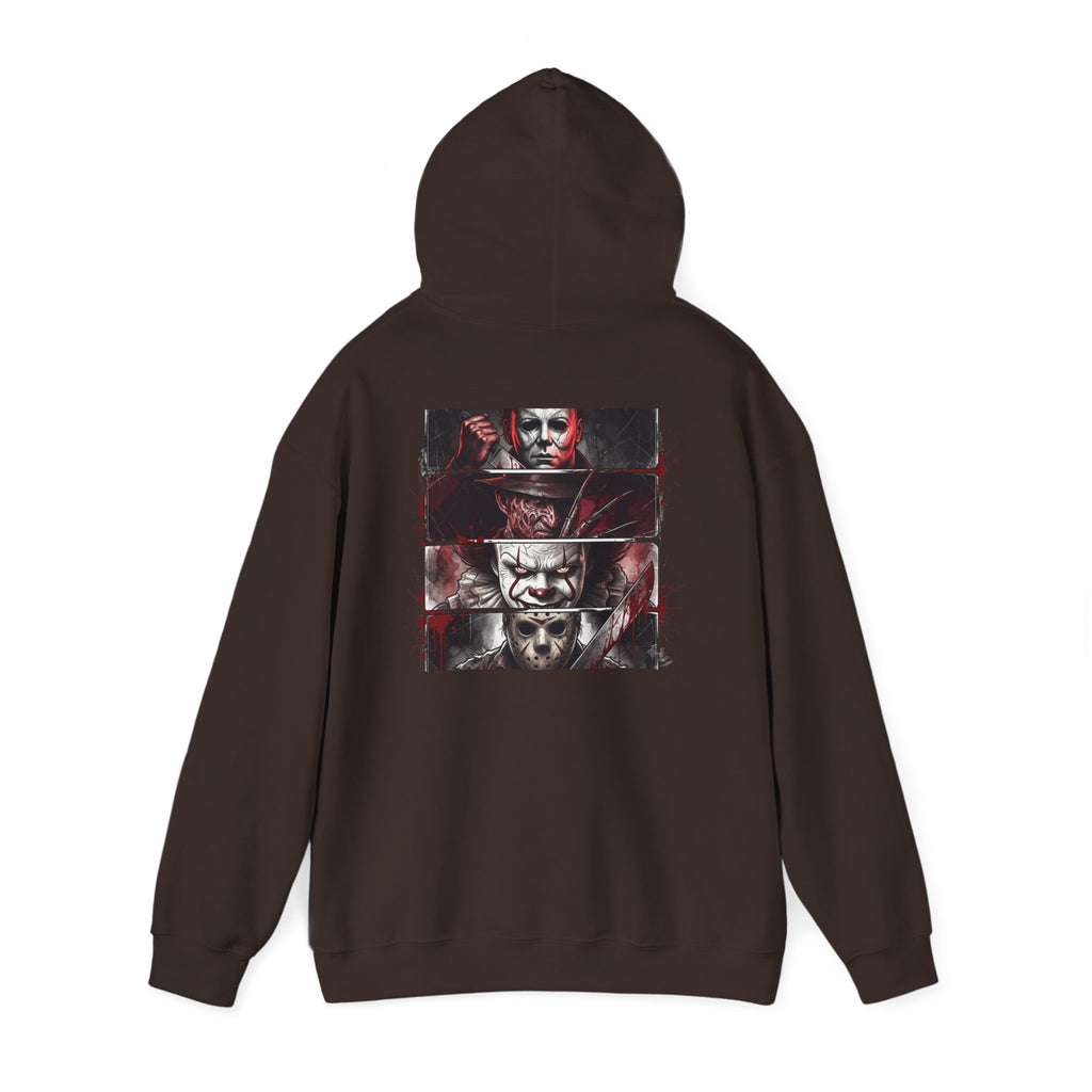 Horror Villains Back-Print Hoodie — Creepy Movie Killer Collage