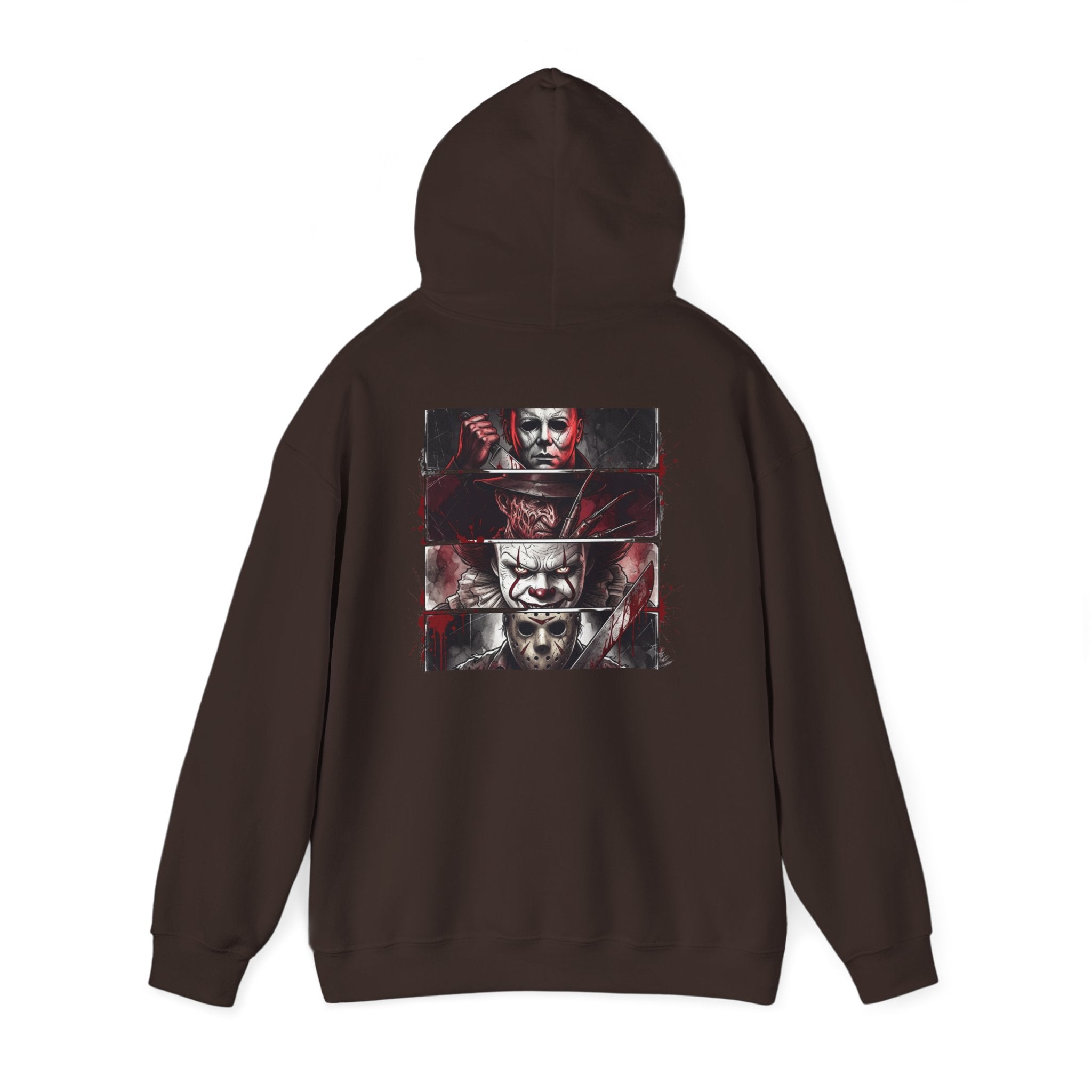 Horror Villains Back-Print Hoodie — Creepy Movie Killer Collage