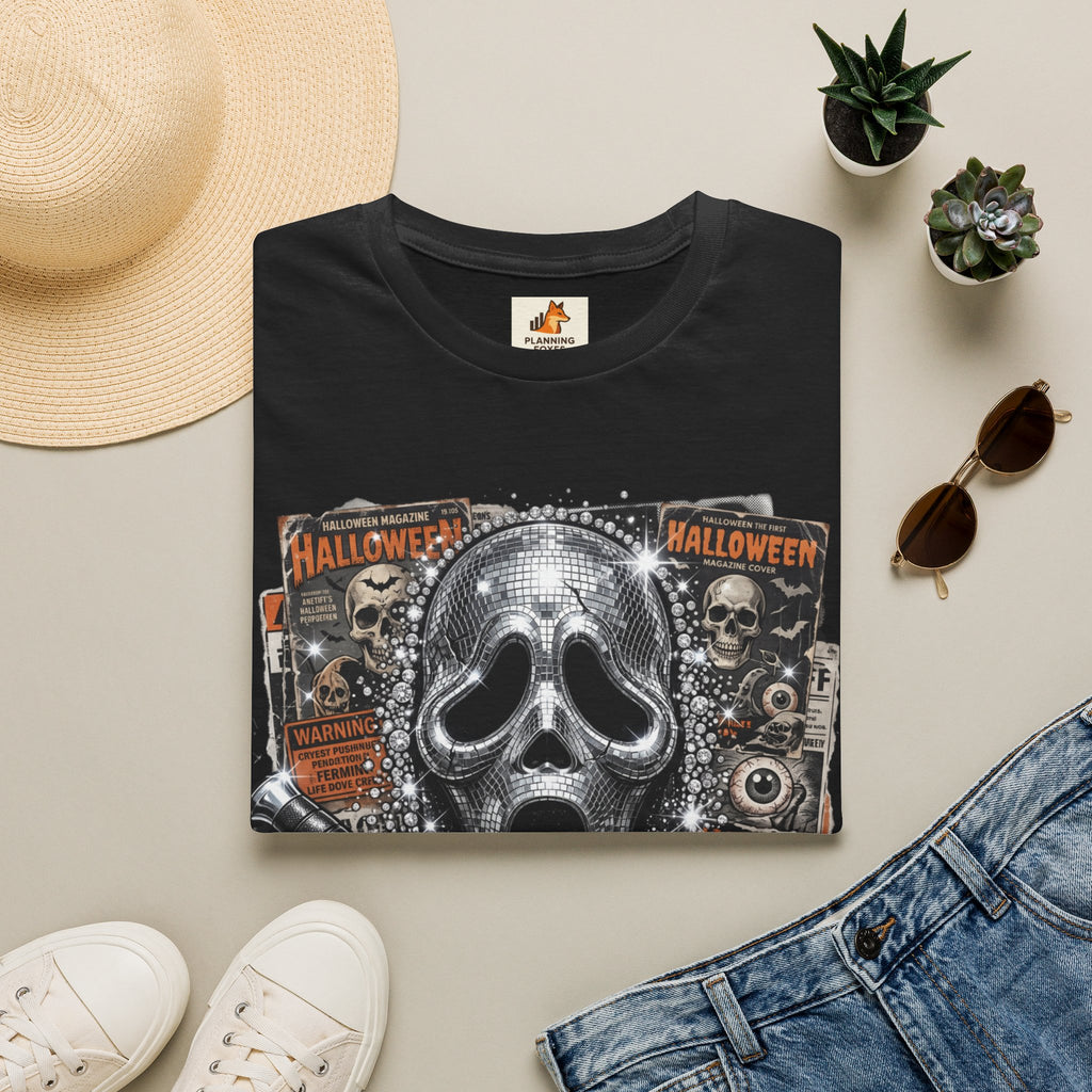 Halloween Scream Mask T-Shirt — Skull, Knife & Poster Horror Graphic Tee