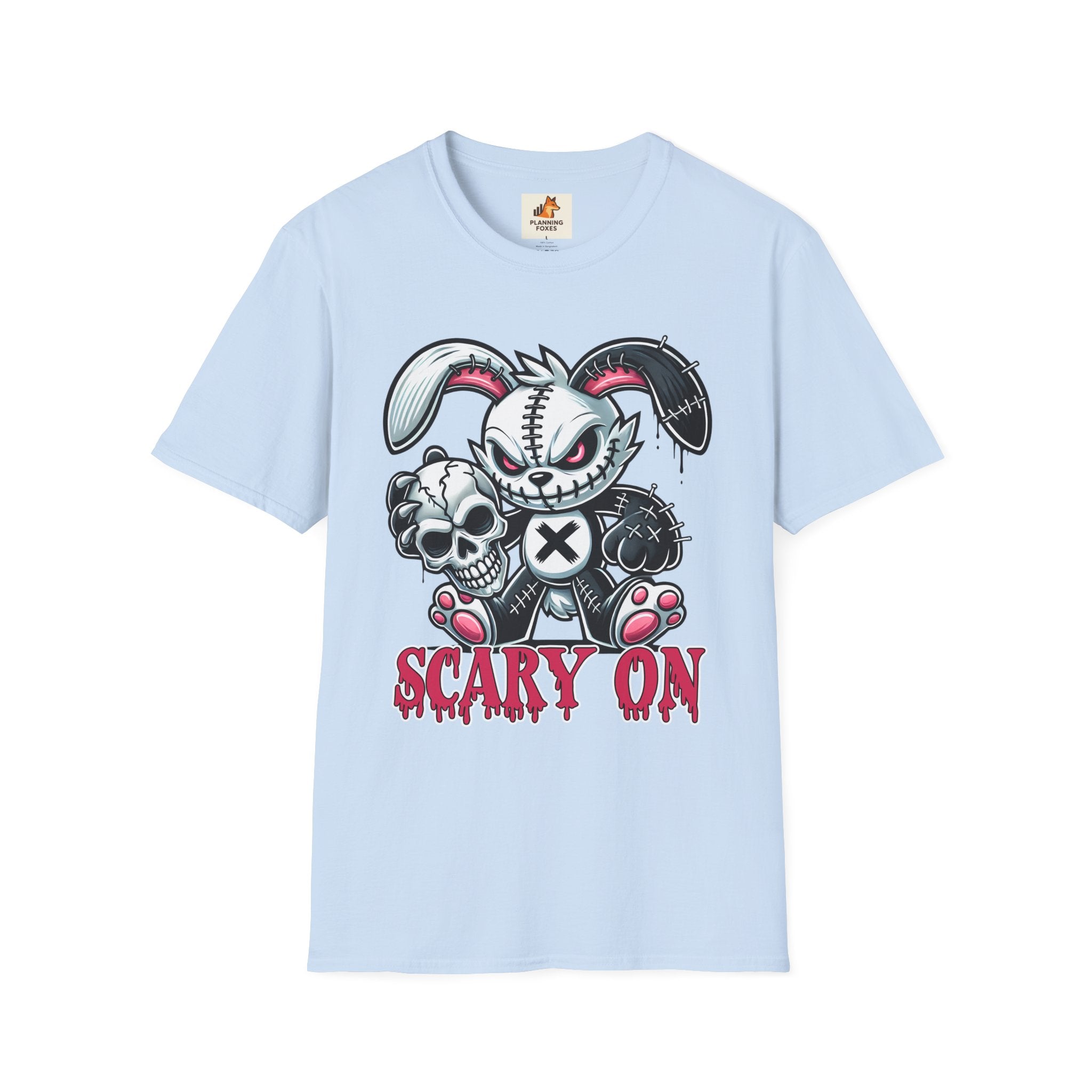 Scary On® Patchwork Demon Bunny T-Shirt — Horror Skull Graphic Tee
