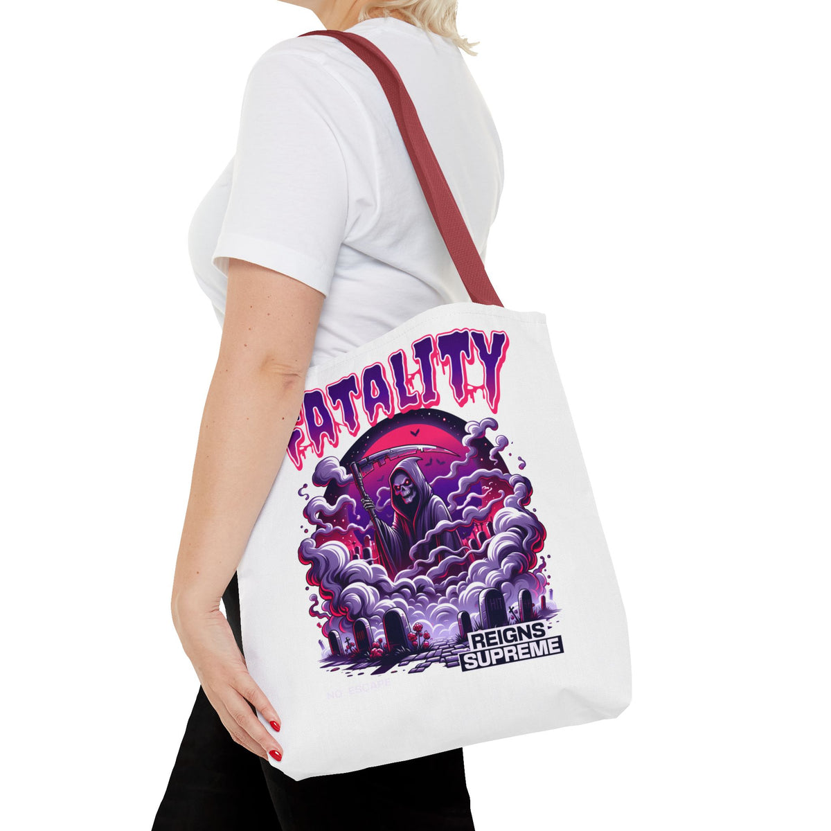 Fatality Grim Reaper Tote Bag — Gothic Graphic Tote for Gamers & Horror Fans