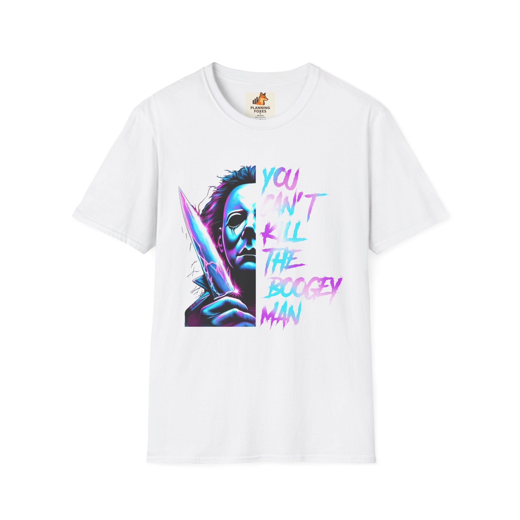 Horror Graphic T-Shirt — Neon “You Can’t Kill the Boogeyman” Michael Mask Tee