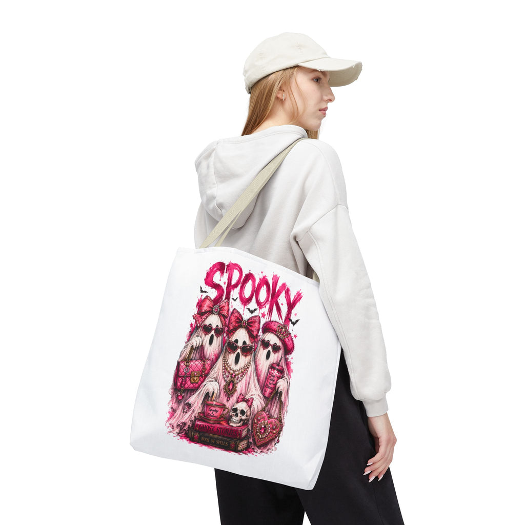 Spooky Pink Ghost Trio Tote Bag — Cute Gothic Halloween Aesthetic