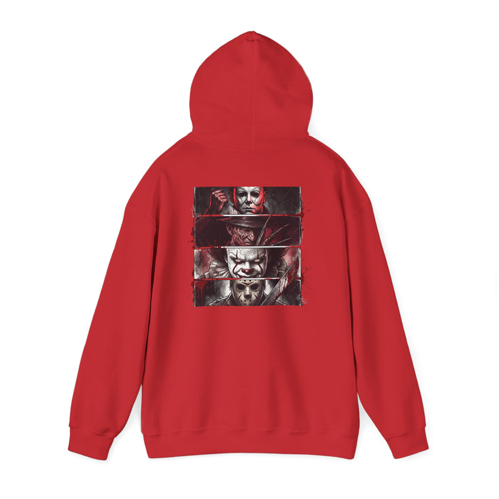 Horror Villains Back-Print Hoodie — Creepy Movie Killer Collage