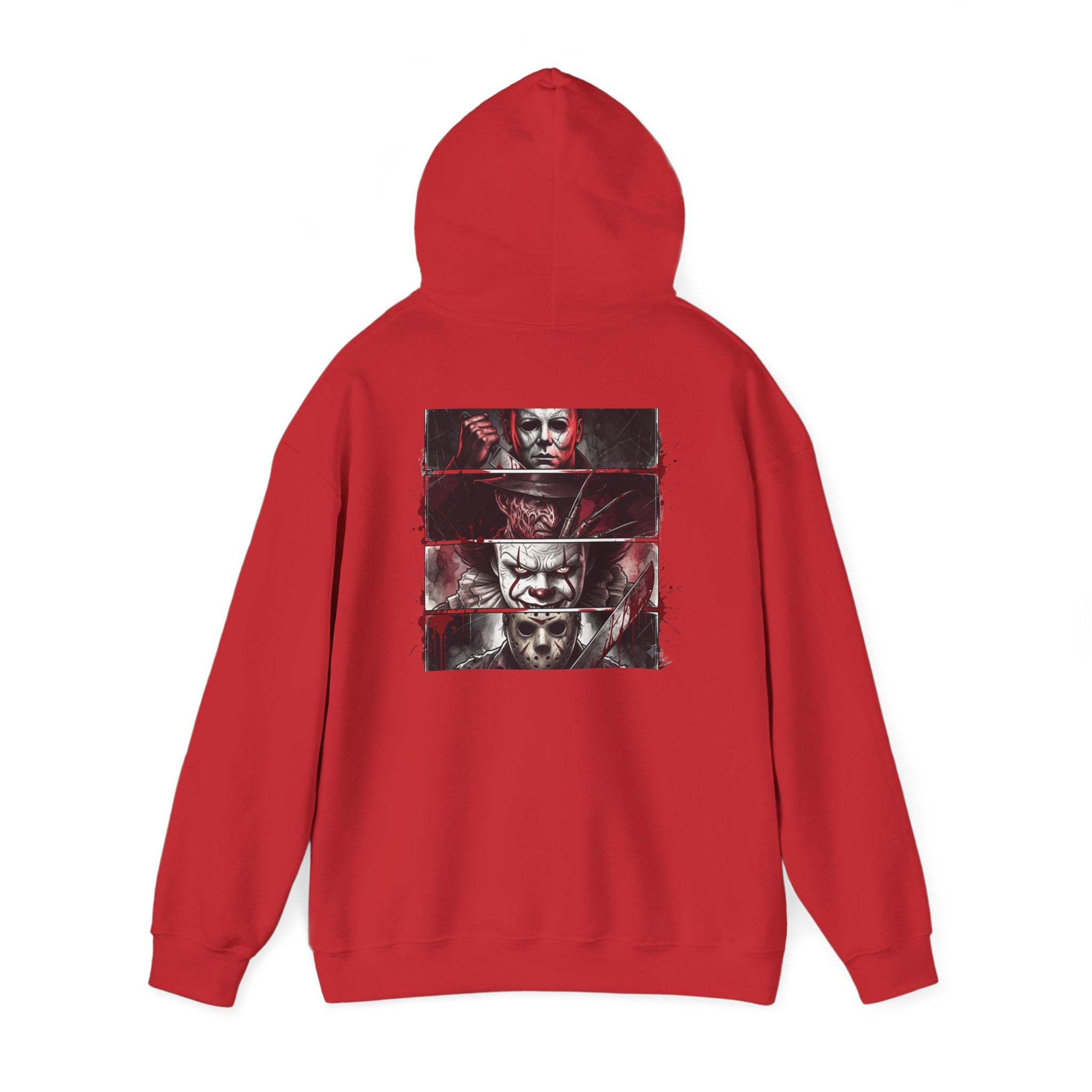 Horror Villains Back-Print Hoodie — Creepy Movie Killer Collage