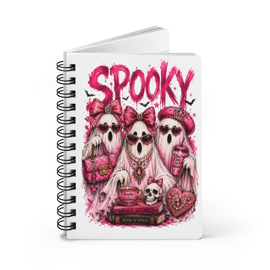 Spooky Pink Ghosts Spiral Journal — Cute Gothic Halloween Notebook