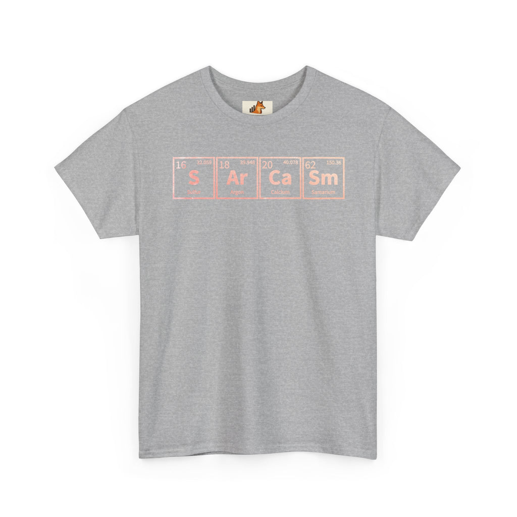 Sarcasm Periodic Table Tee — Funny Graphic White T‑Shirt