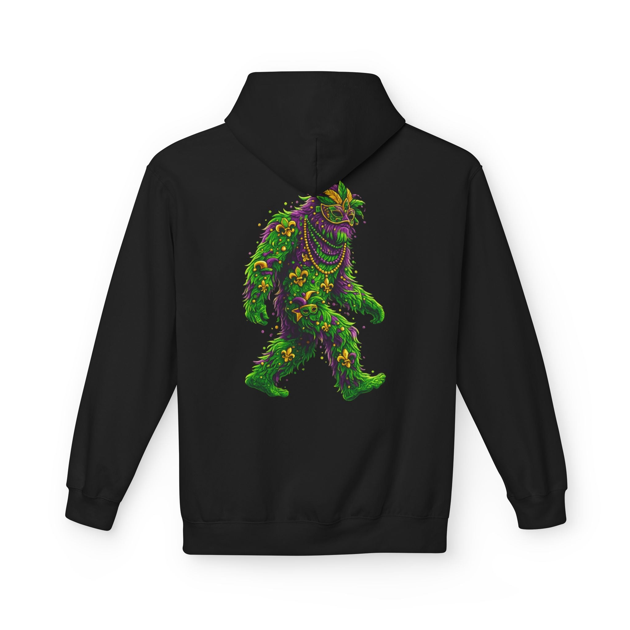 Mardi Gras Bigfoot Hoodie - Festive Beaded Sasquatch Pullover