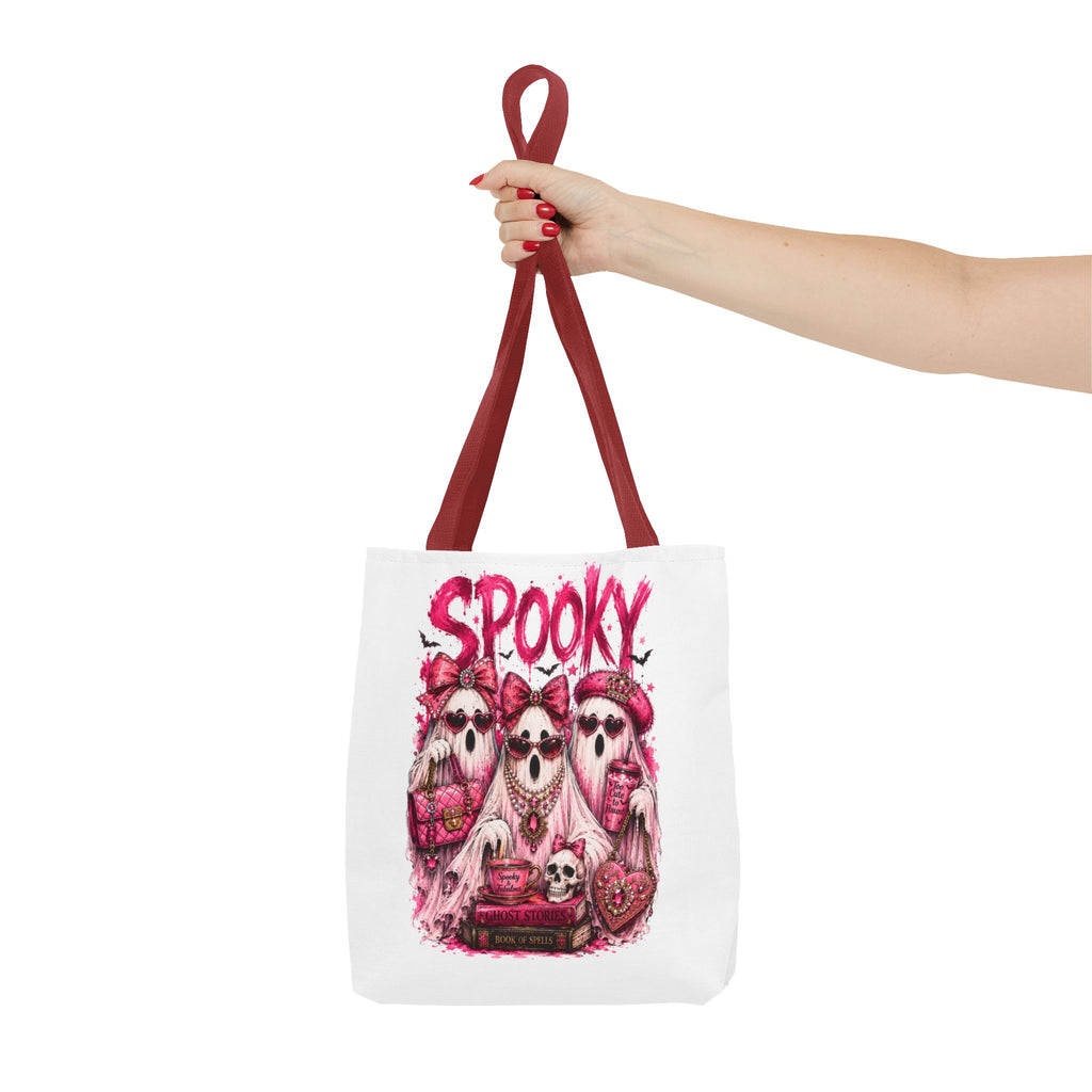 Spooky Pink Ghost Trio Tote Bag — Cute Gothic Halloween Aesthetic