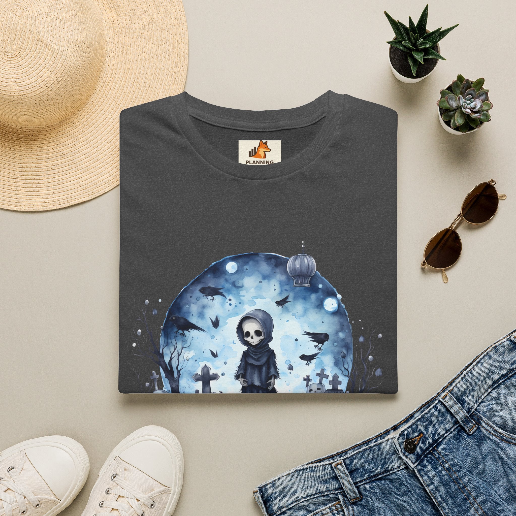 T-Shirt — Gothic Cute Grim Reaper Design (“Ephemeral Spectral Dance”)