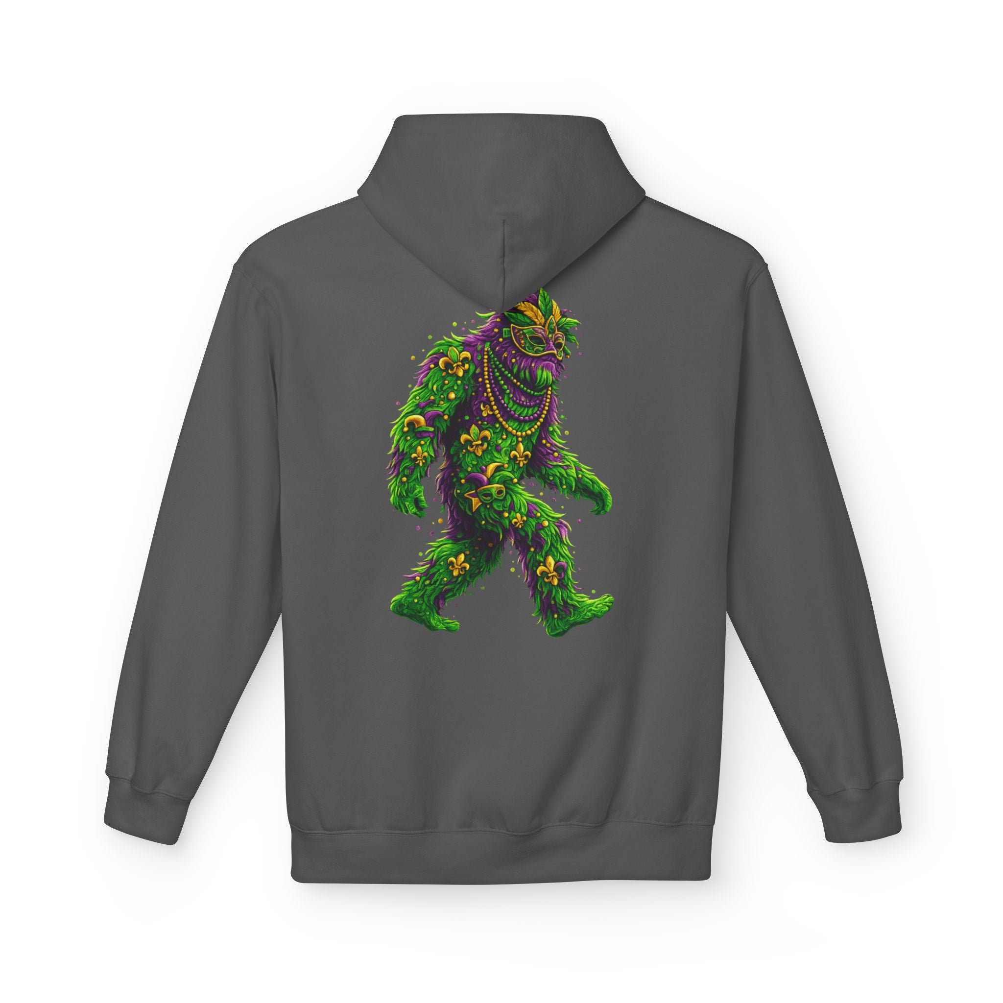 Mardi Gras Bigfoot Hoodie - Festive Beaded Sasquatch Pullover