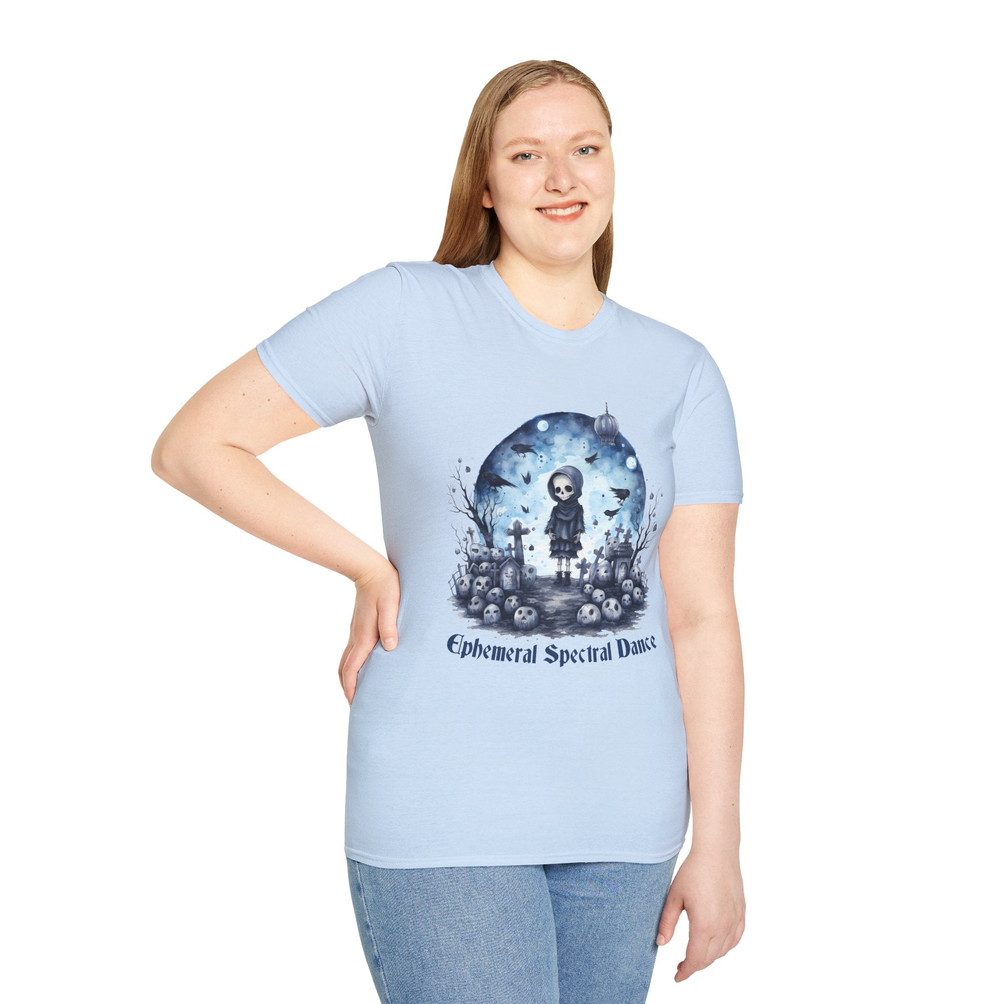 T-Shirt — Gothic Cute Grim Reaper Design (“Ephemeral Spectral Dance”)
