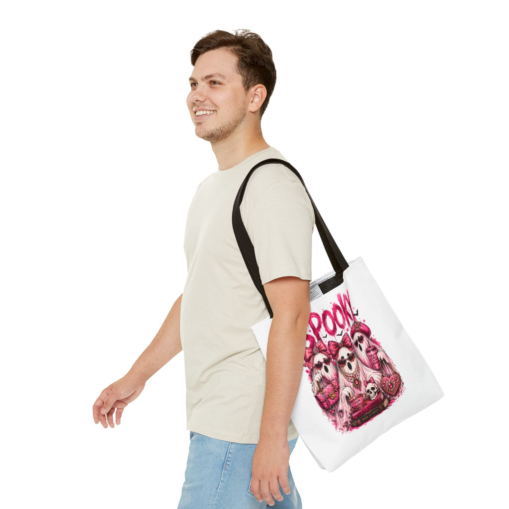 Spooky Pink Ghost Trio Tote Bag — Cute Gothic Halloween Aesthetic