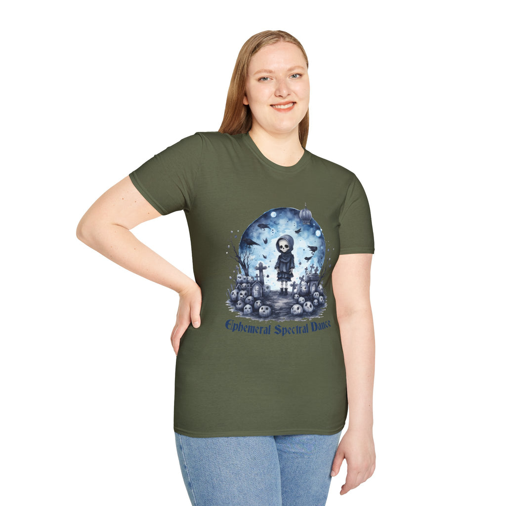 T-Shirt — Gothic Cute Grim Reaper Design (“Ephemeral Spectral Dance”)