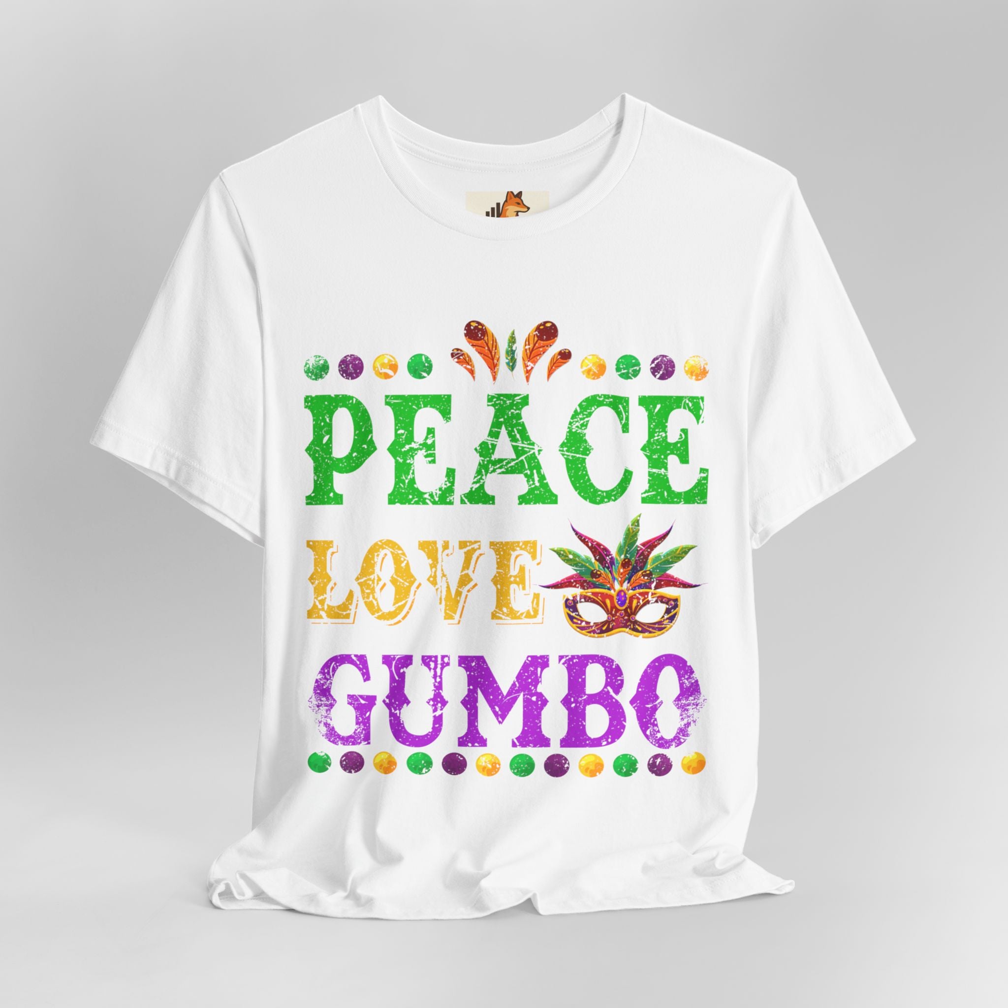Mardi Gras T-Shirt — "Peace Love Gumbo" Festive Carnival Tee