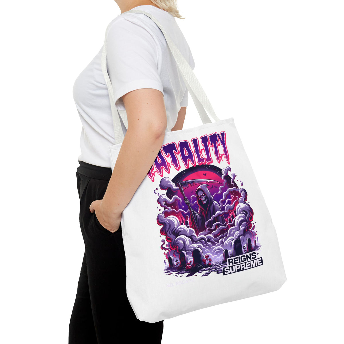 Fatality Grim Reaper Tote Bag — Gothic Graphic Tote for Gamers & Horror Fans