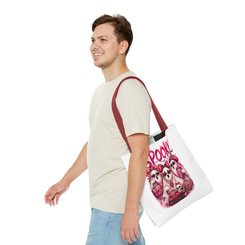 Spooky Pink Ghost Trio Tote Bag — Cute Gothic Halloween Aesthetic