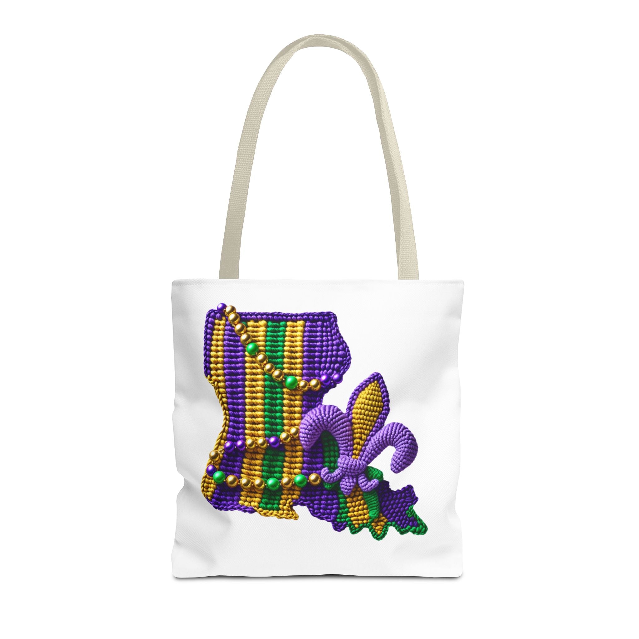 Mardi Gras Louisiana Tote Bag — Fleur‑de‑Lis Beads All‑Over Print