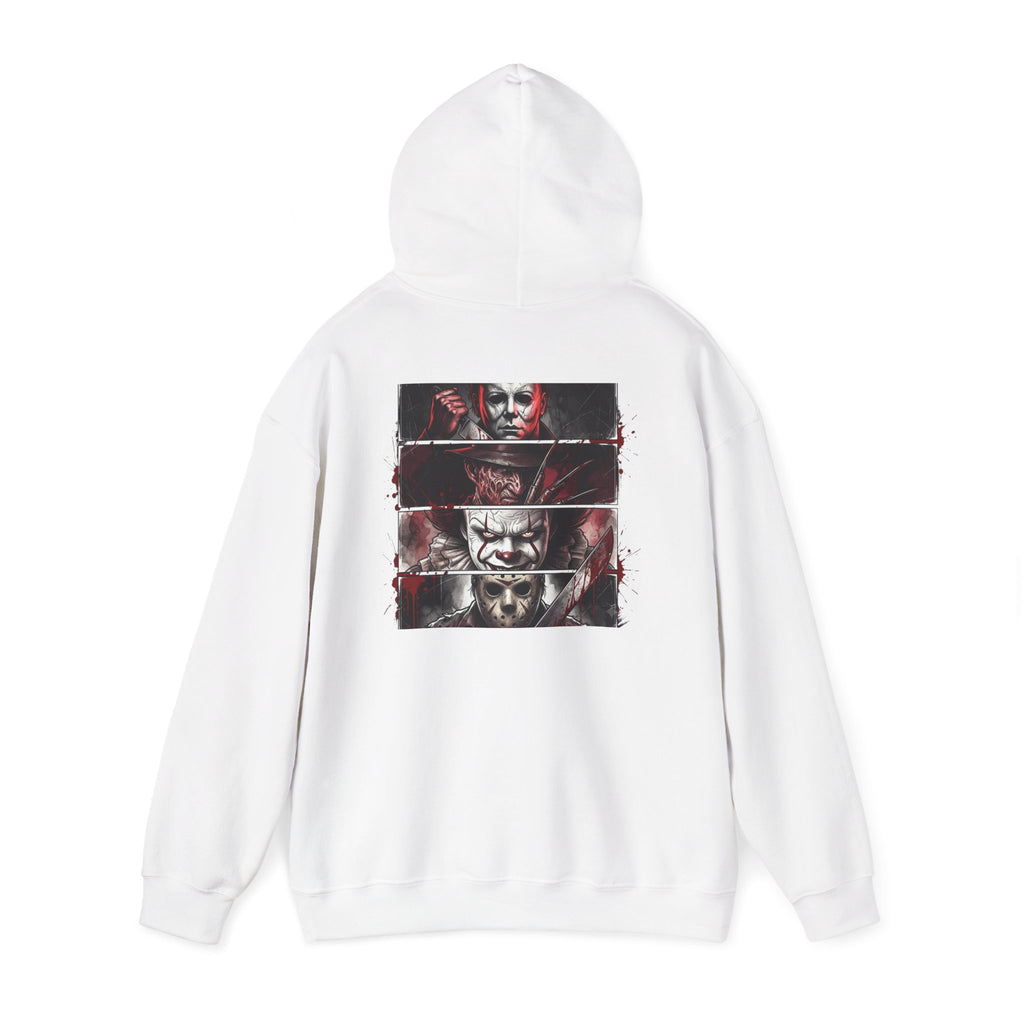 Horror Villains Back-Print Hoodie — Creepy Movie Killer Collage