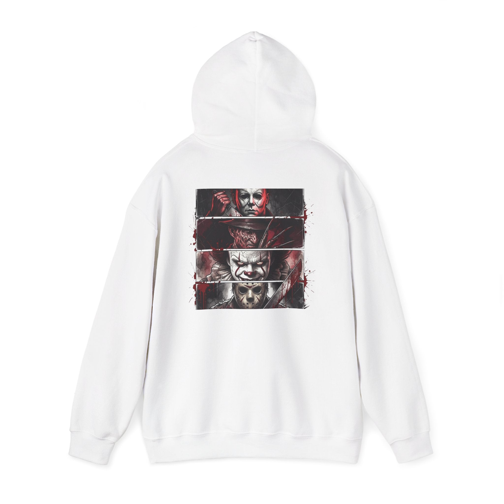 Horror Villains Back-Print Hoodie — Creepy Movie Killer Collage