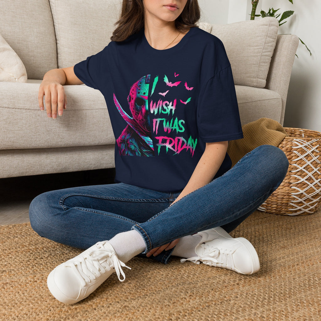 Friday Vibes T-Shirt — Neon Jason "Wish It Was Friday" Graphic Tee