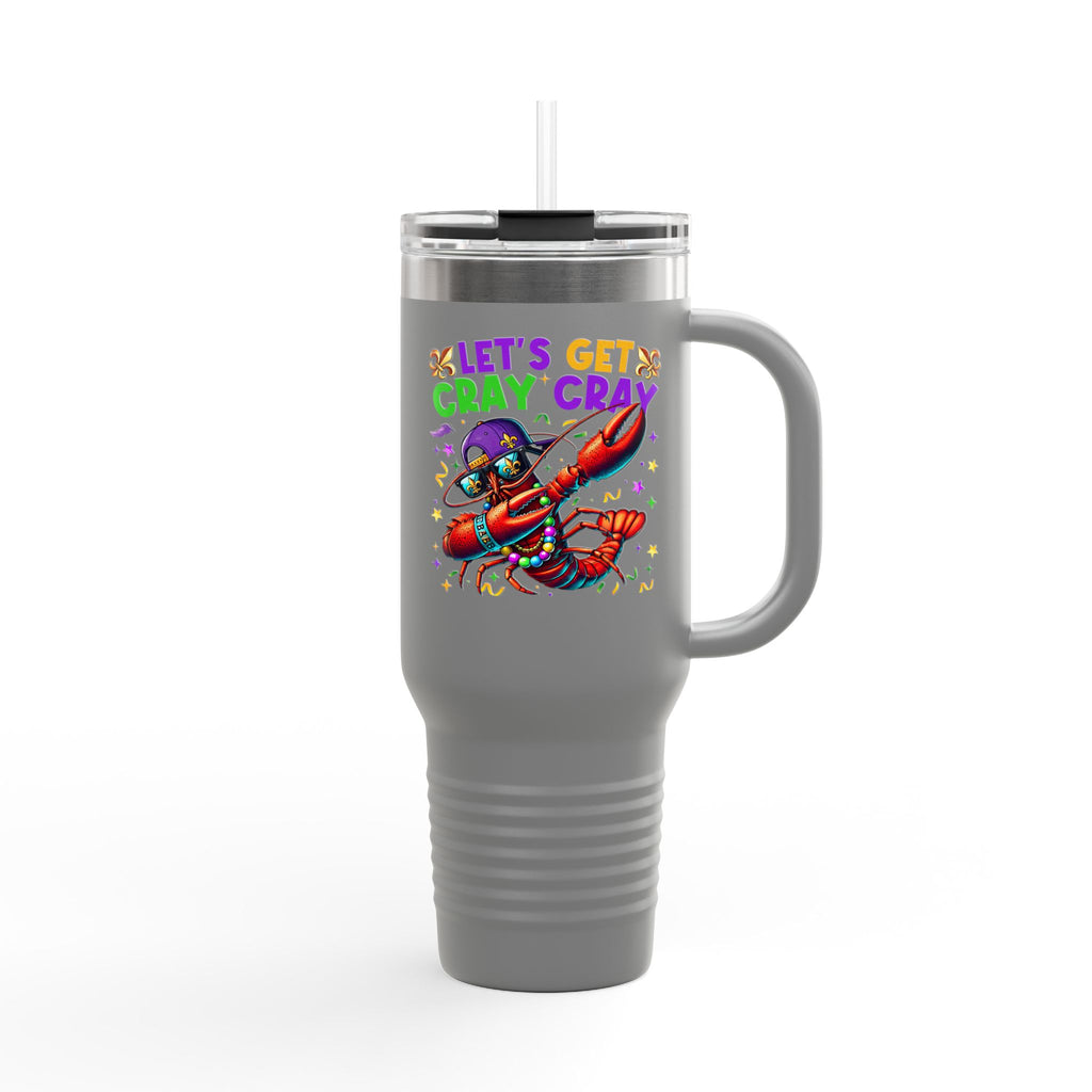 40oz Insulated Travel Mug — "Let's Get Cray Cray" Colorful Crawfish Party Design