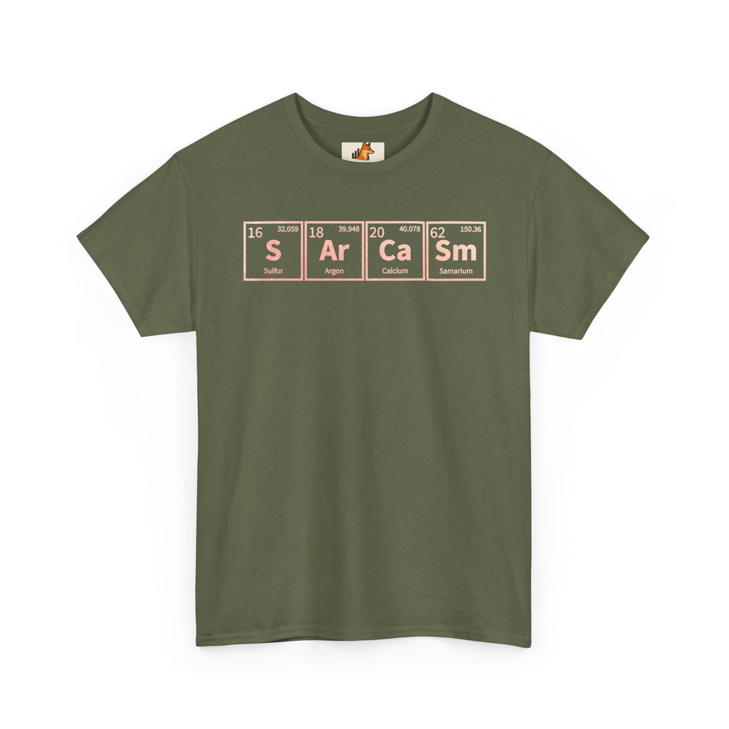 Sarcasm Periodic Table Tee — Funny Graphic White T‑Shirt