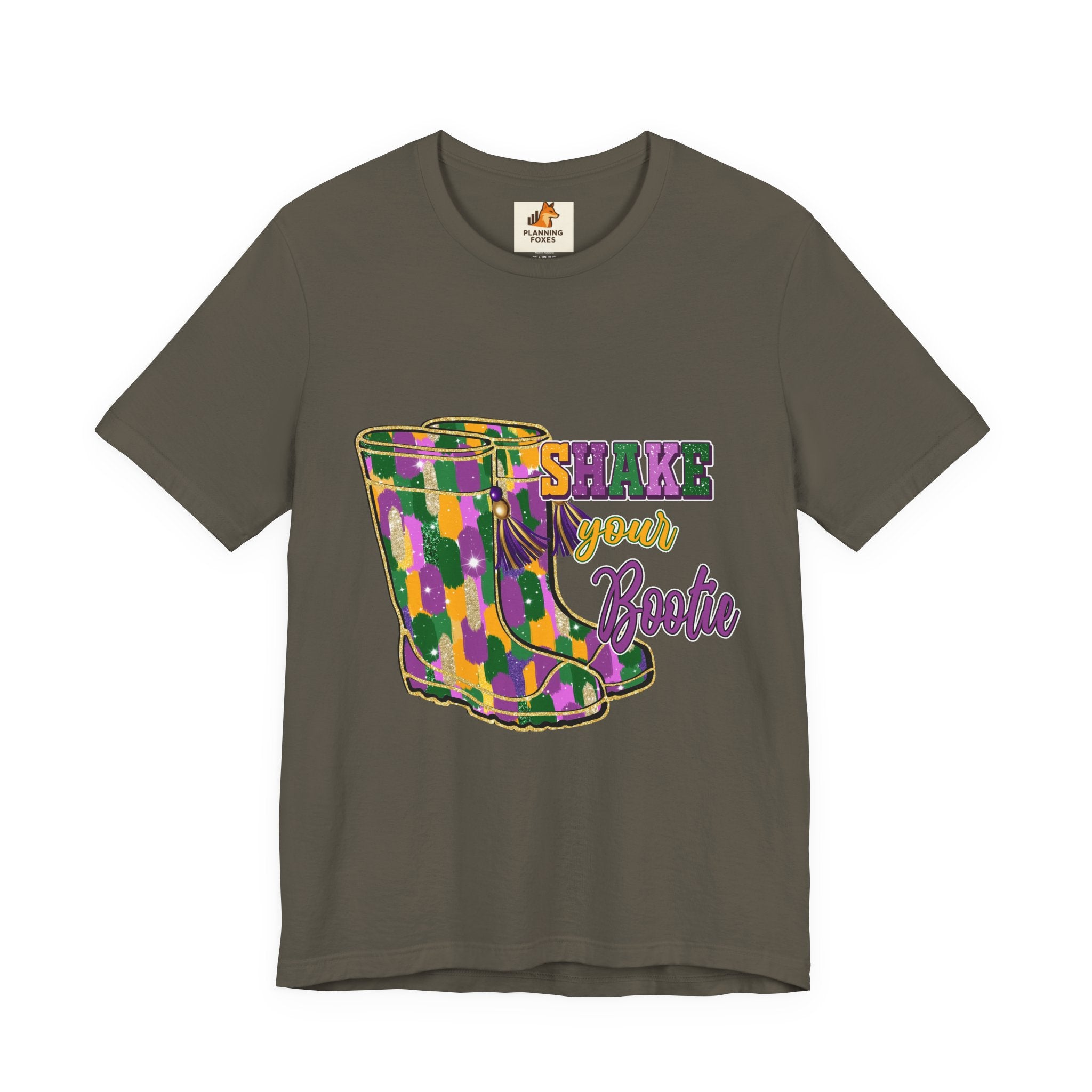 Mardi Gras 'Shake Your Bootie' T‑Shirt — Louisiana Fleur‑de‑Lis Tee