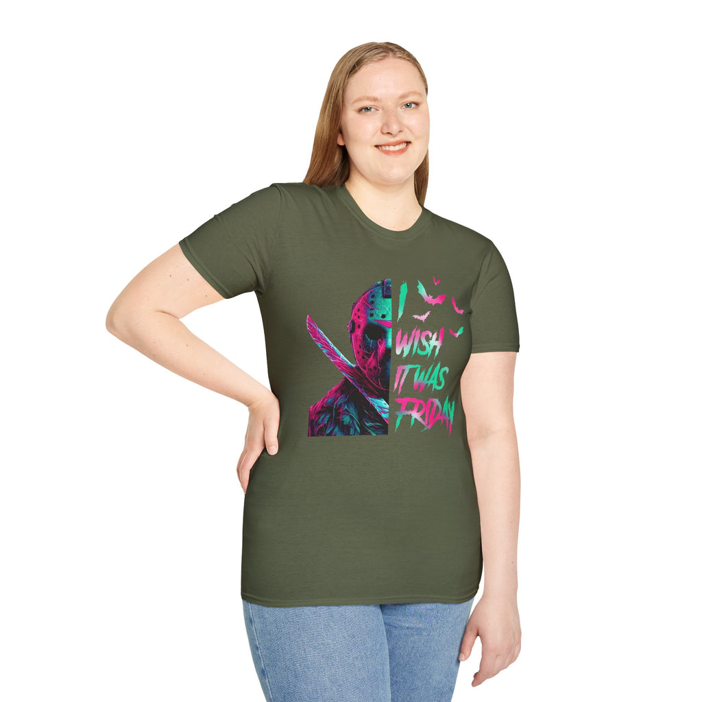 Friday Vibes T-Shirt — Neon Jason "Wish It Was Friday" Graphic Tee