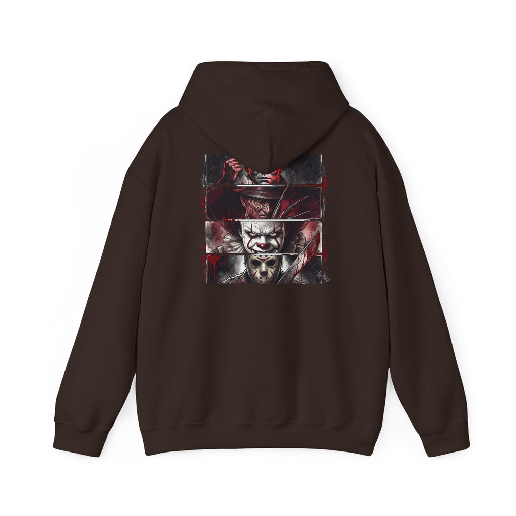Horror Villains Back-Print Hoodie — Creepy Movie Killer Collage