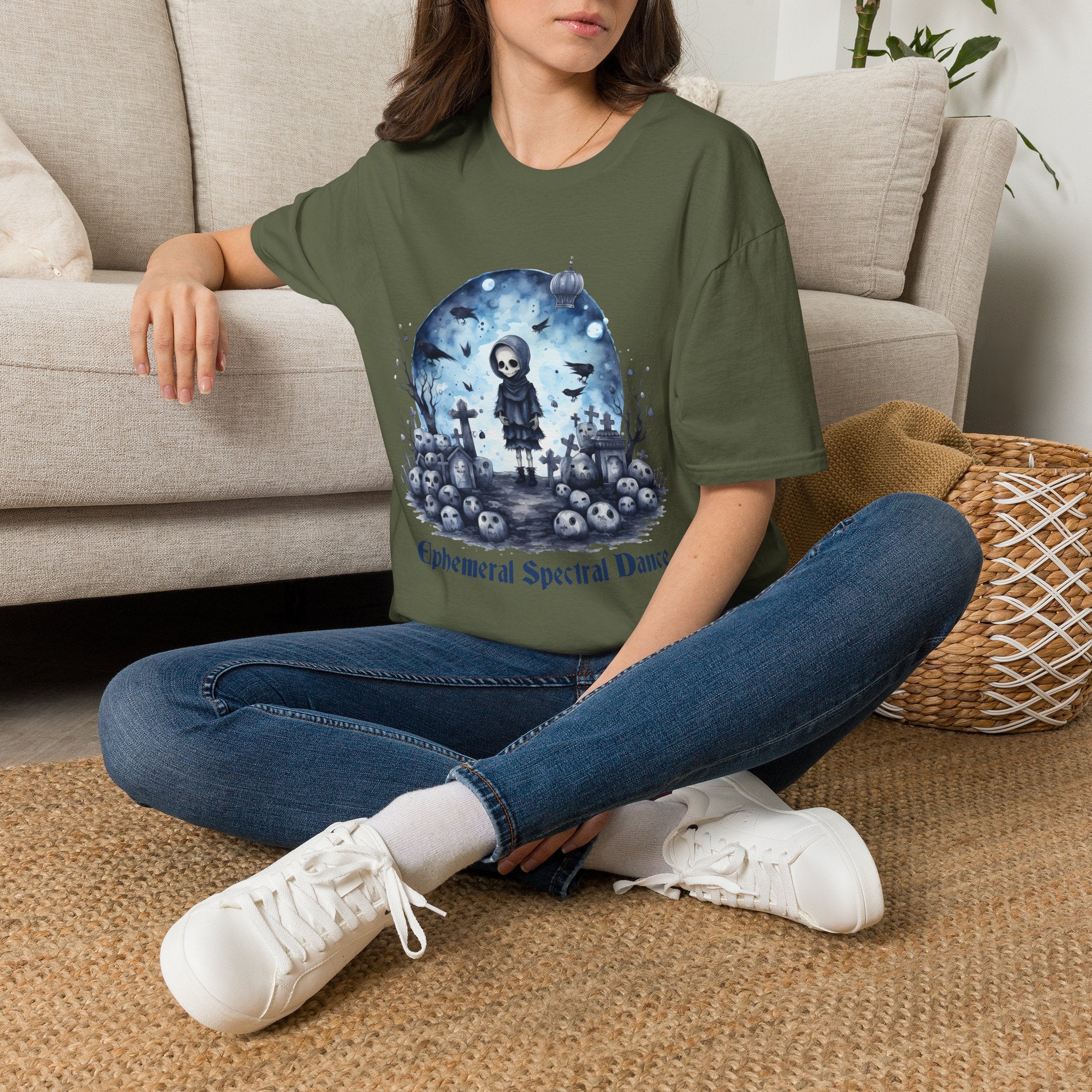 T-Shirt — Gothic Cute Grim Reaper Design (“Ephemeral Spectral Dance”)