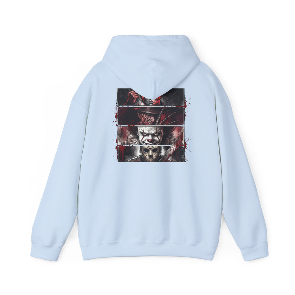 Horror Villains Back-Print Hoodie — Creepy Movie Killer Collage
