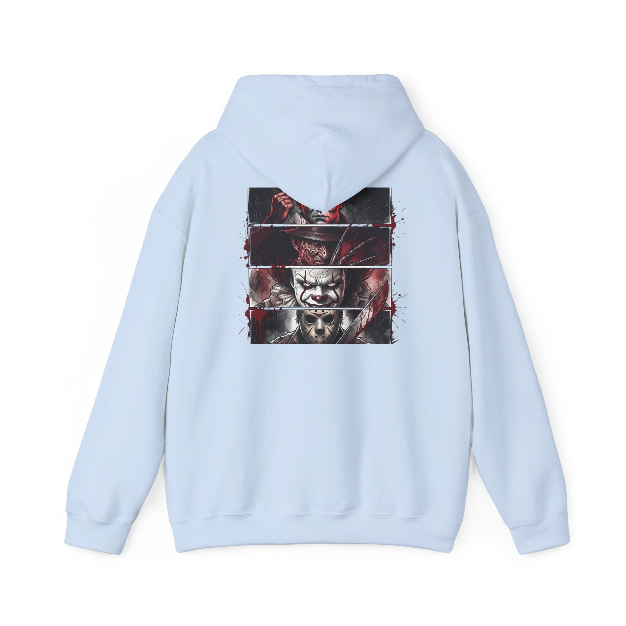 Horror Villains Back-Print Hoodie — Creepy Movie Killer Collage