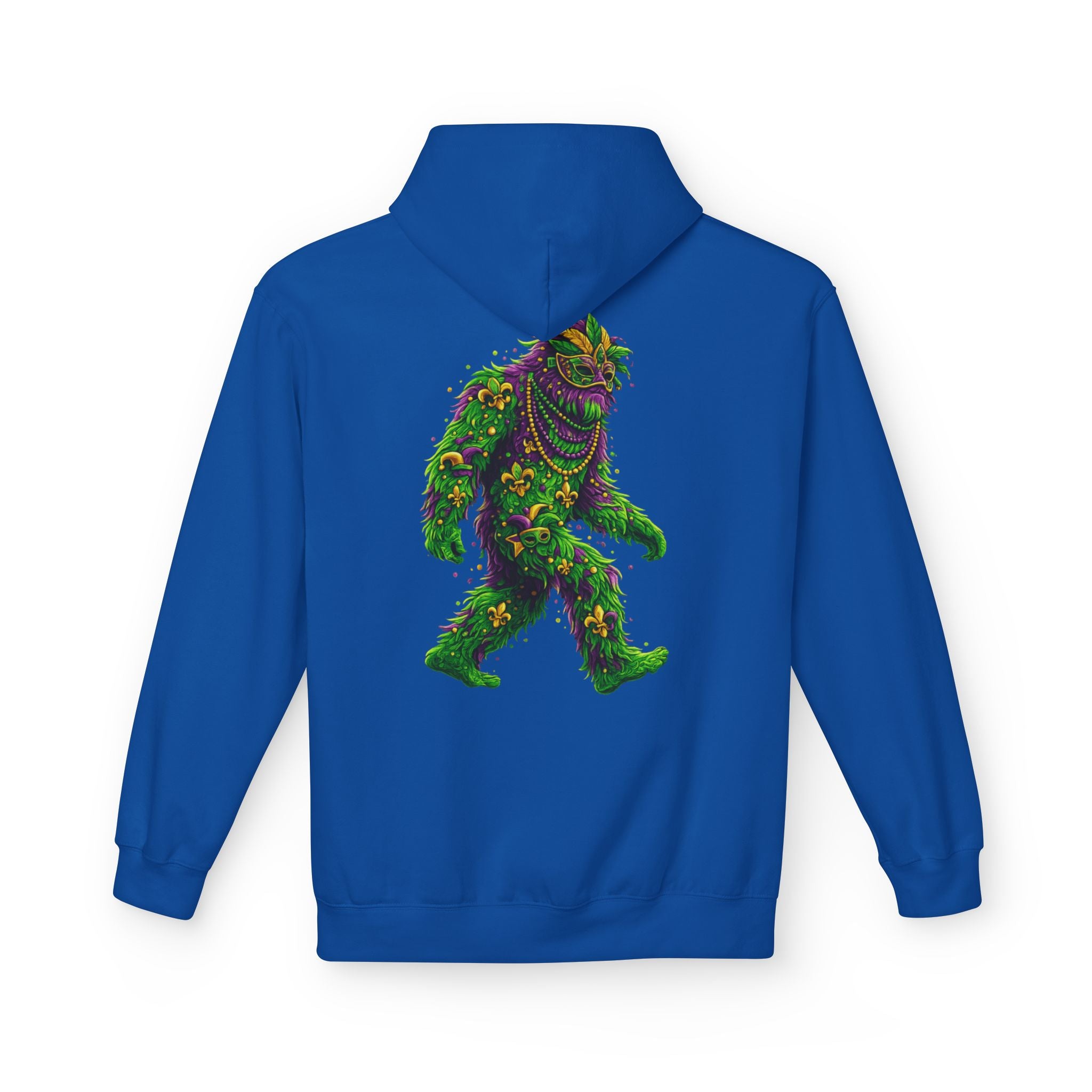 Mardi Gras Bigfoot Hoodie - Festive Beaded Sasquatch Pullover