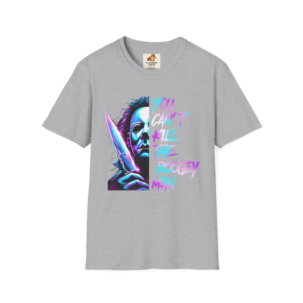 Horror Graphic T-Shirt — Neon “You Can’t Kill the Boogeyman” Michael Mask Tee