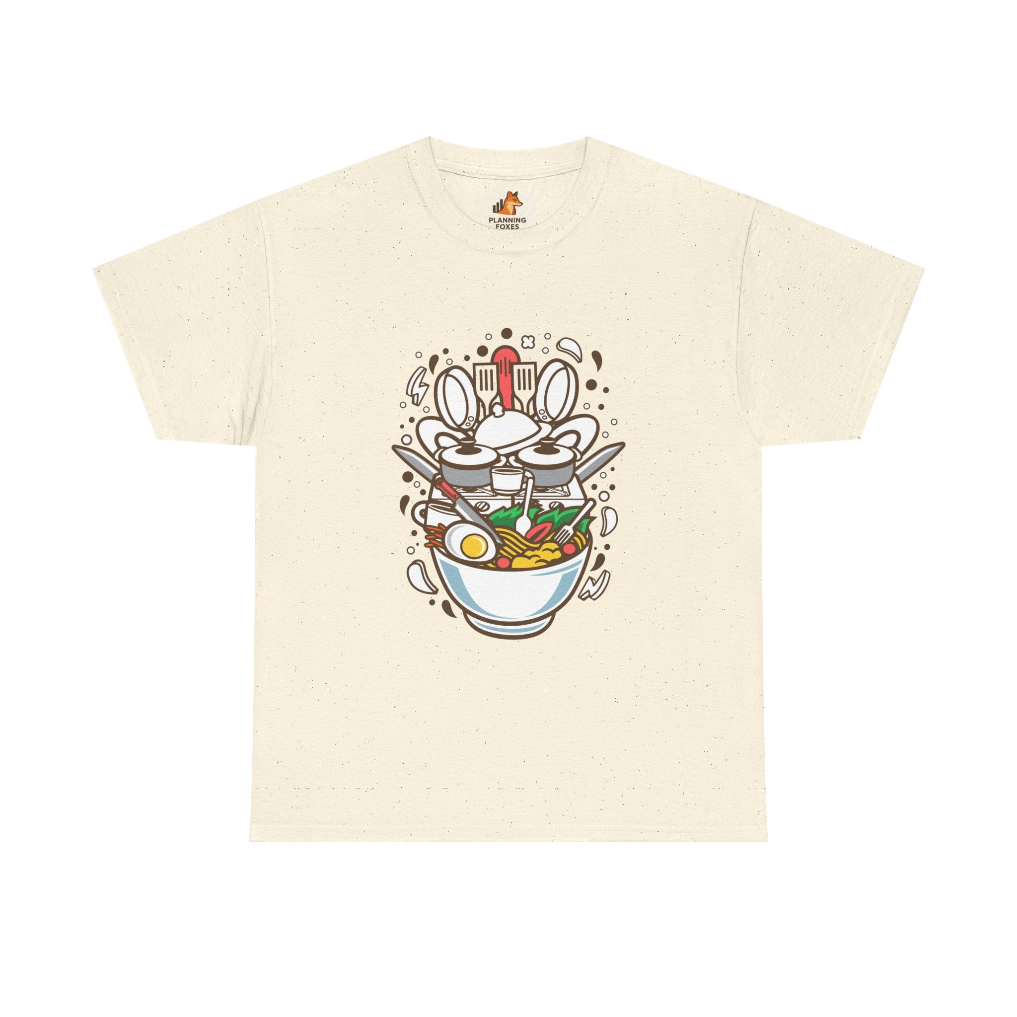 Ramen Bowl Graphic Tee – Cute Cartoon Noodles, Eggs & Chopsticks T-Shirt