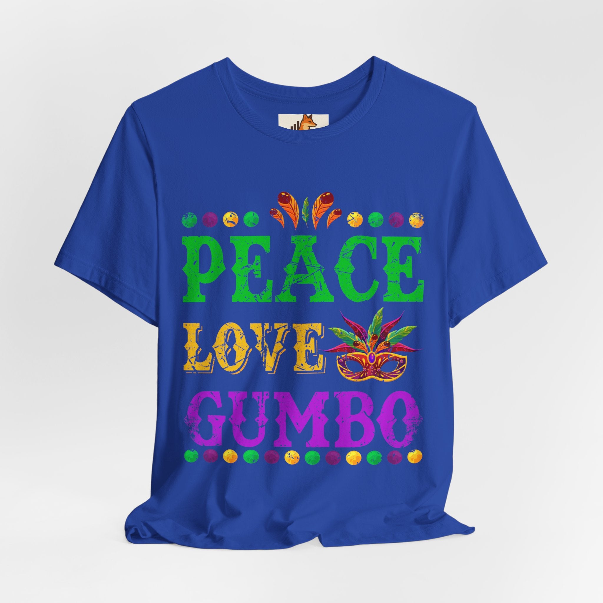 Mardi Gras T-Shirt — "Peace Love Gumbo" Festive Carnival Tee