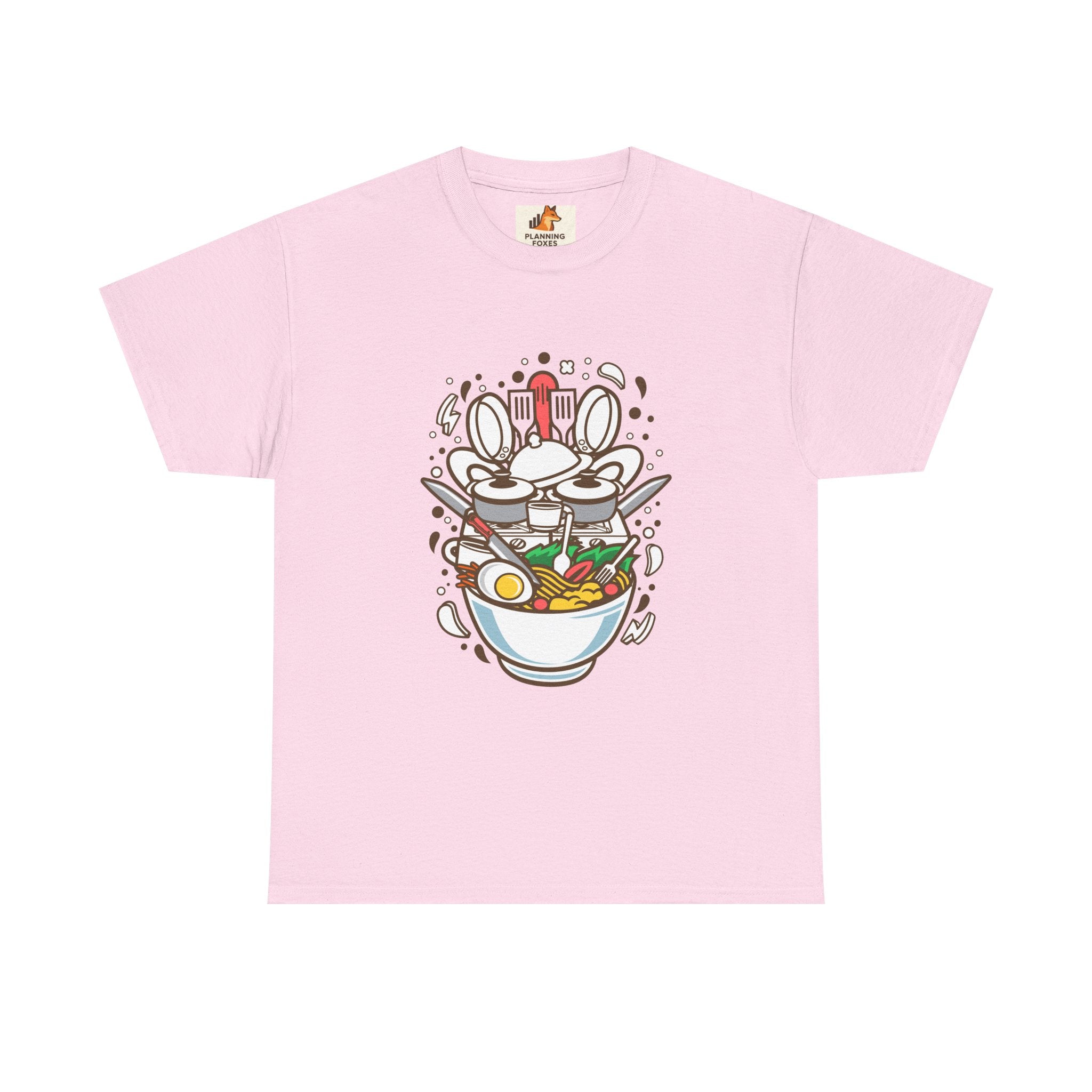Ramen Bowl Graphic Tee – Cute Cartoon Noodles, Eggs & Chopsticks T-Shirt