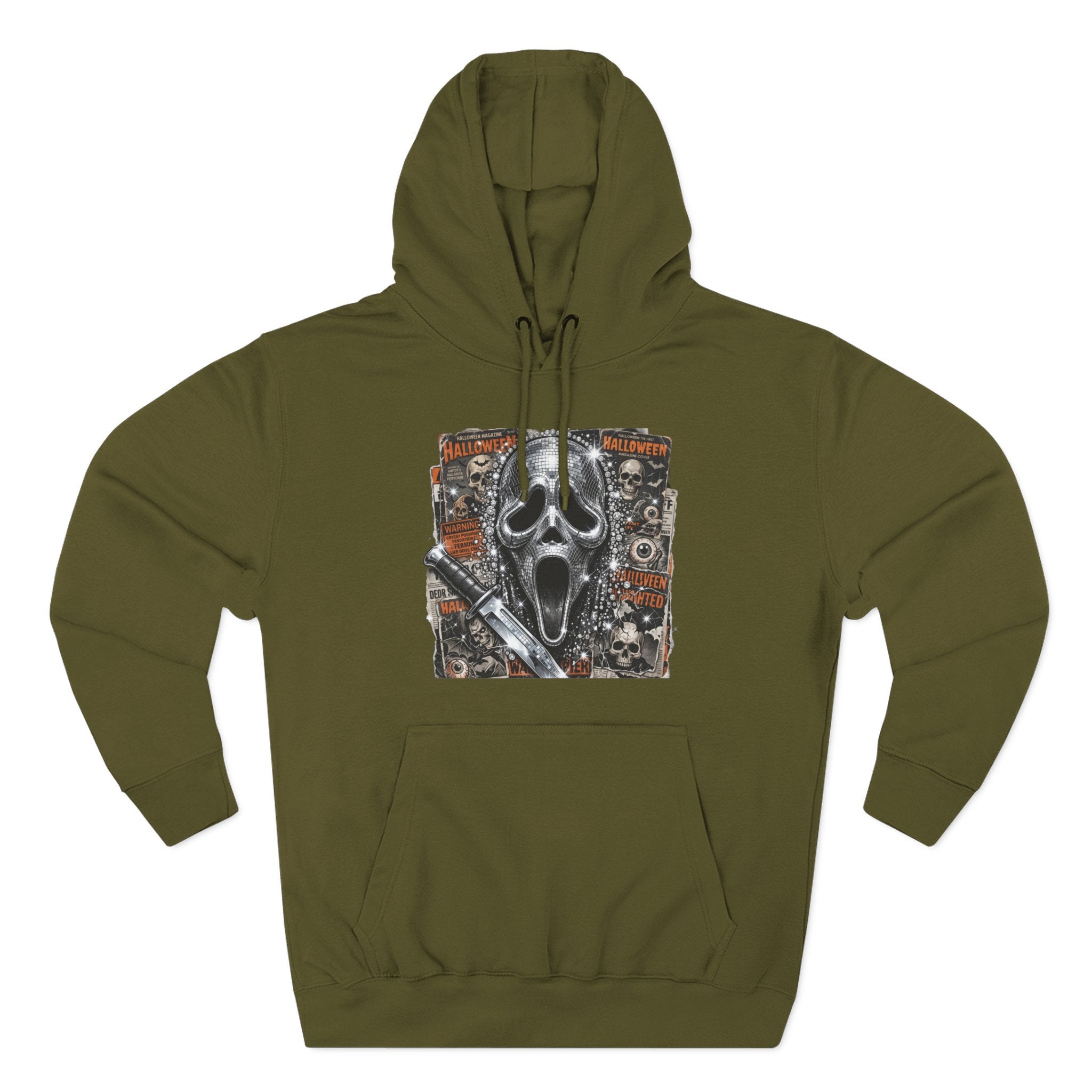 Halloween Horror Nights Hoodie — Haunted Mask & Killer Characters Graphic Pullover