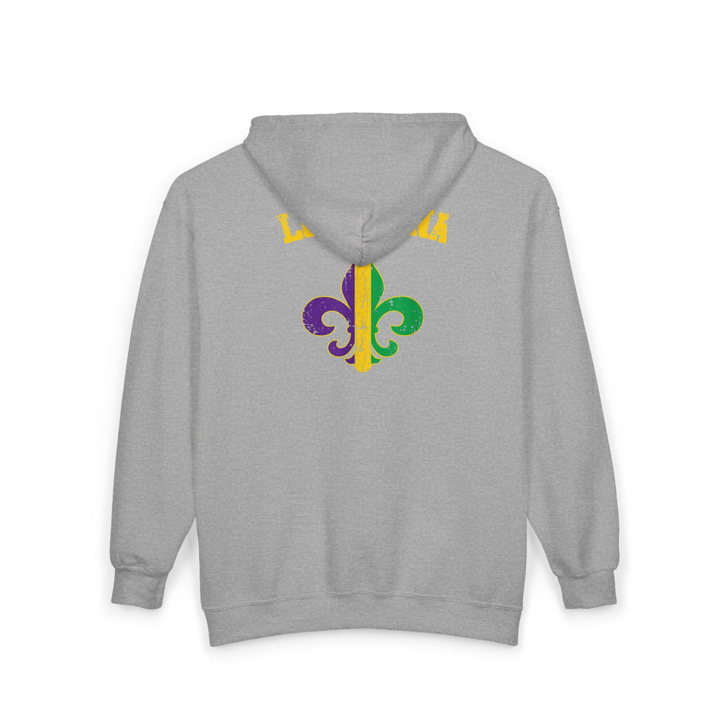 Mardi Gras 'BRUH' Zip Hoodie — Louisiana Fleur-de-Lis Carnival Jacket