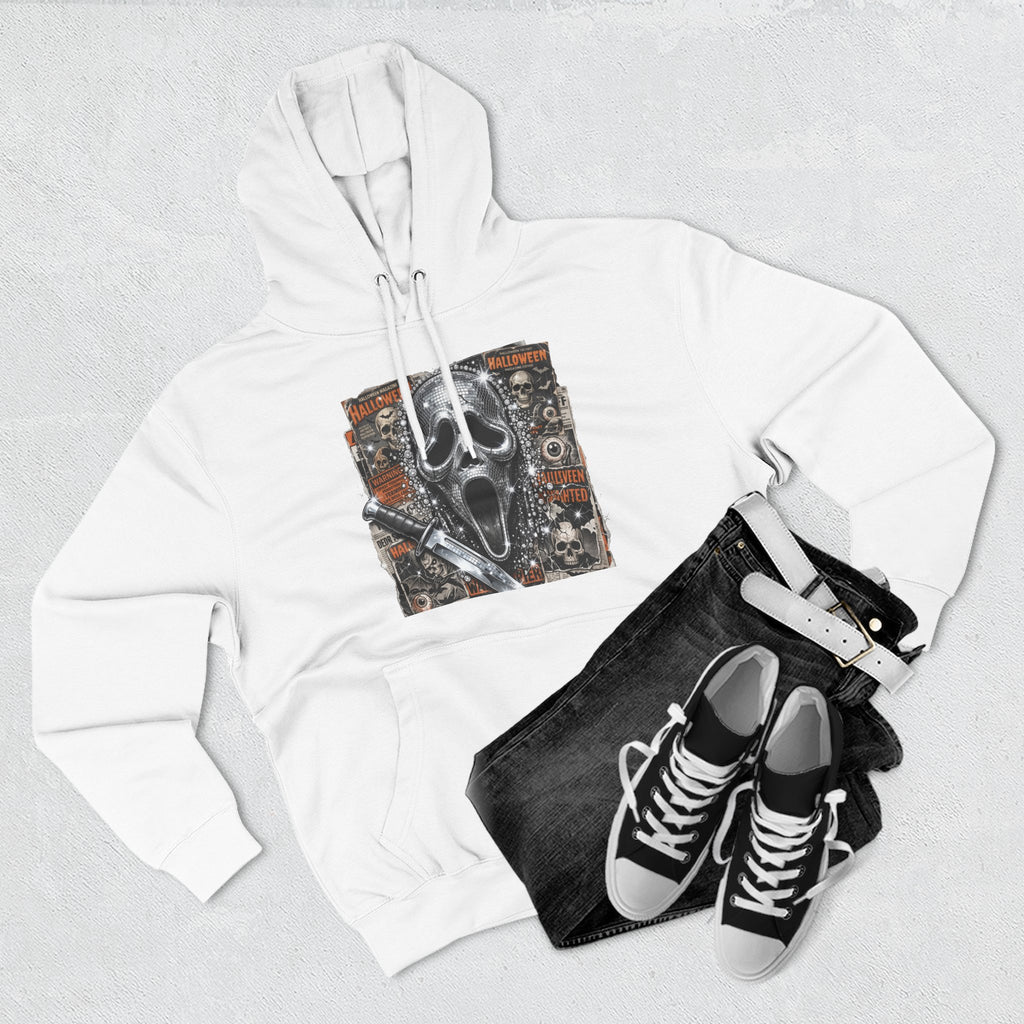 Halloween Horror Nights Hoodie — Haunted Mask & Killer Characters Graphic Pullover