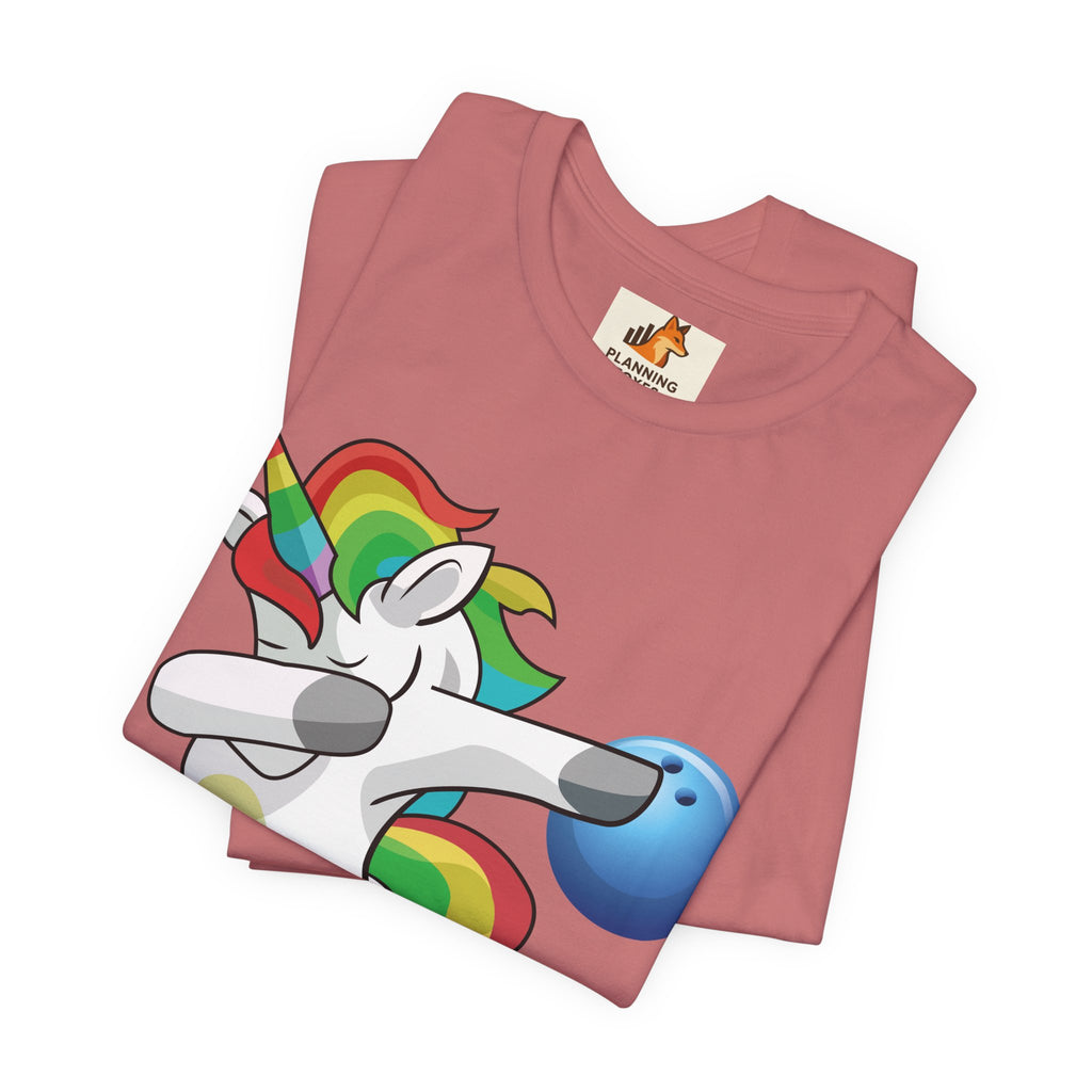 Dabbing Rainbow Unicorn Bowling T‑Shirt