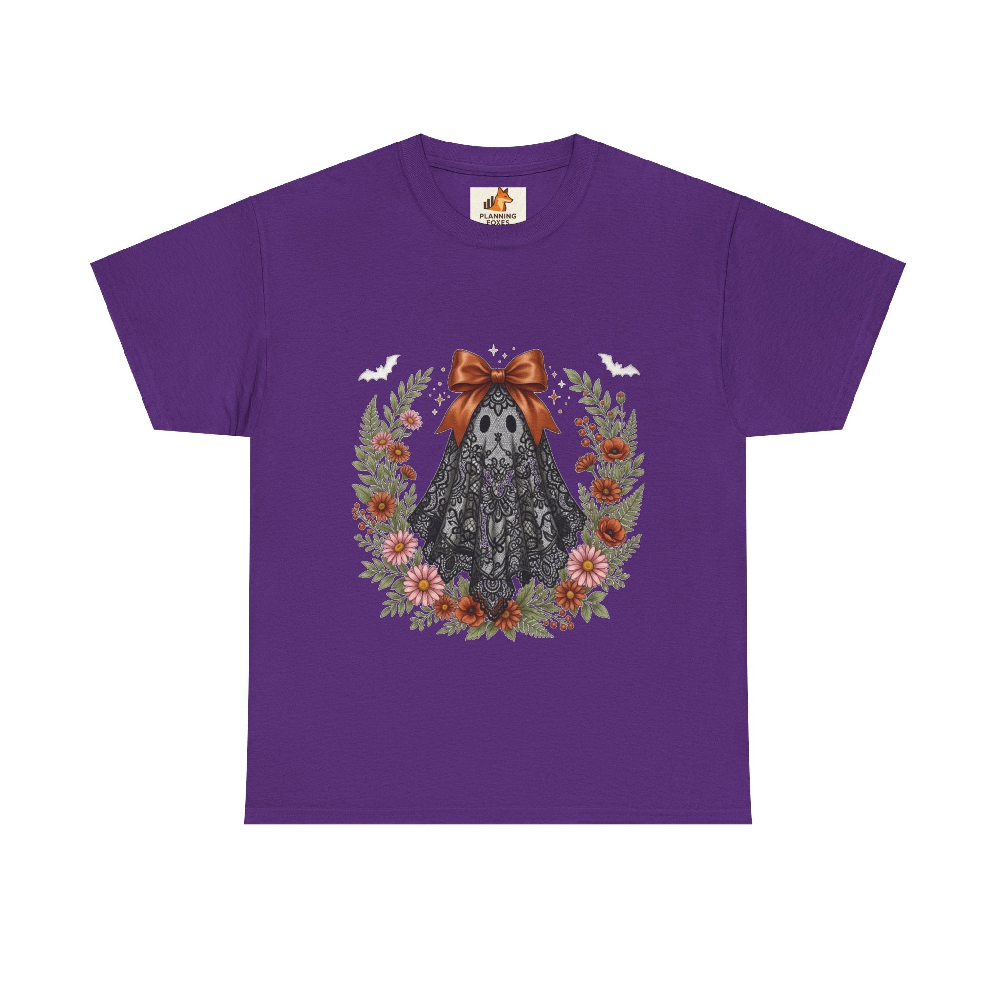 Ghost in Lace Tee — Floral Halloween Ghost T-Shirt with Bow