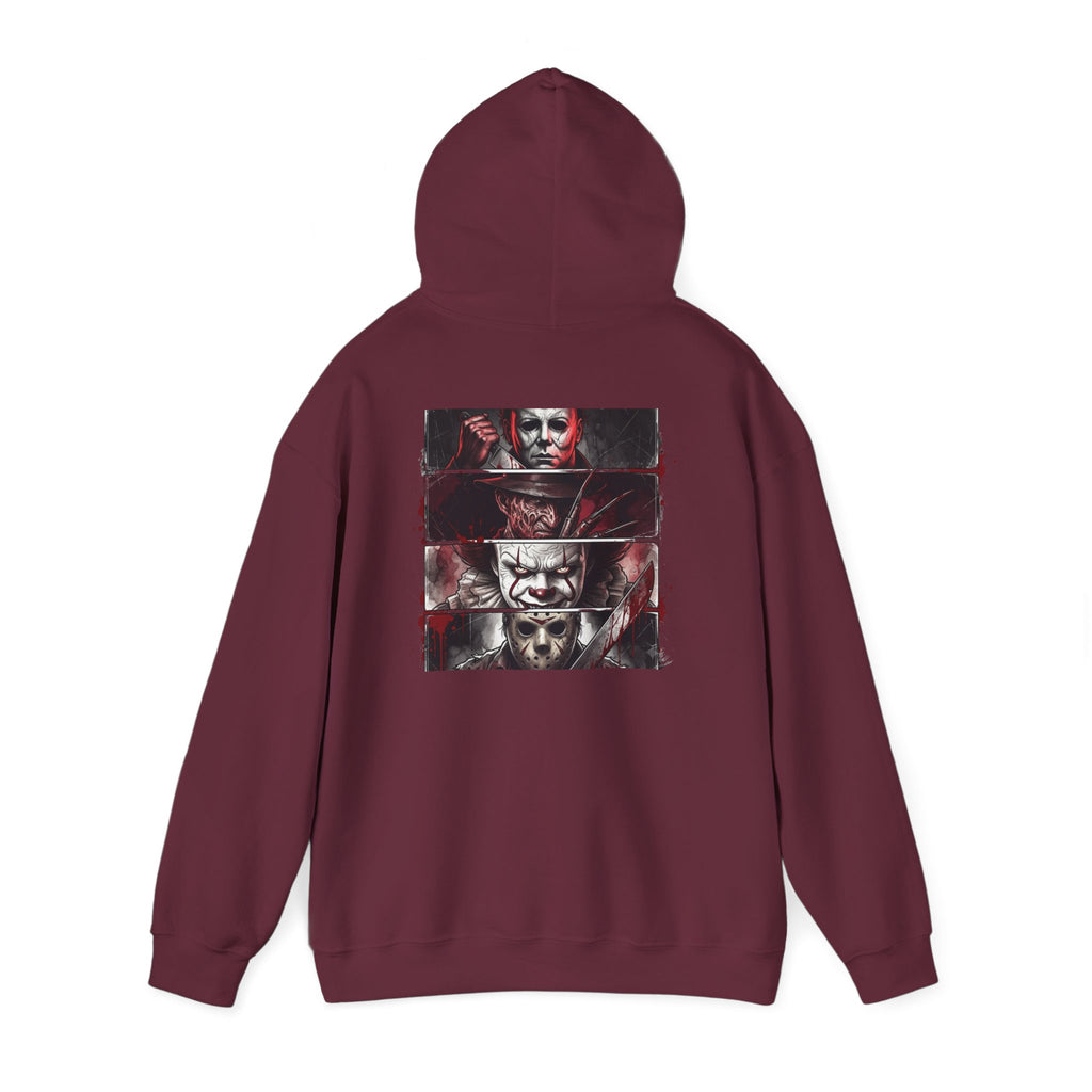 Horror Villains Back-Print Hoodie — Creepy Movie Killer Collage