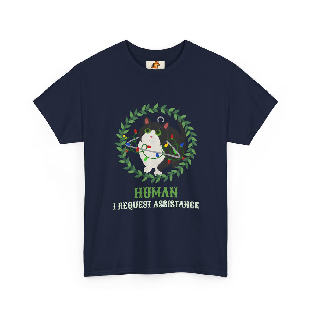 T-Shirt — 'Human, Fur-riendly Assistance' Cute Dog Wreath Graphic Tee