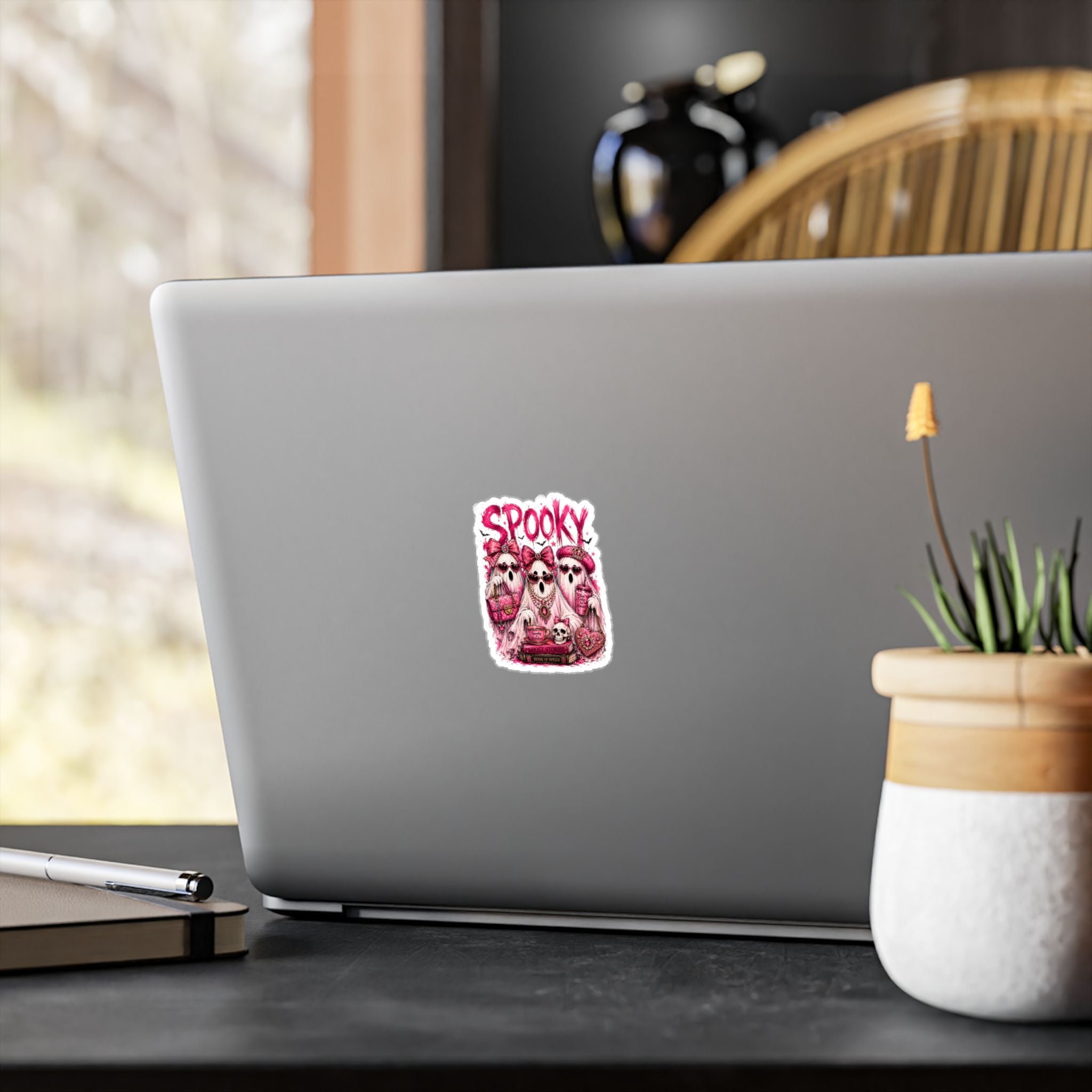 Spooky Pink Ghosts Kiss-Cut Vinyl Sticker — Cute Gothic Halloween Decal