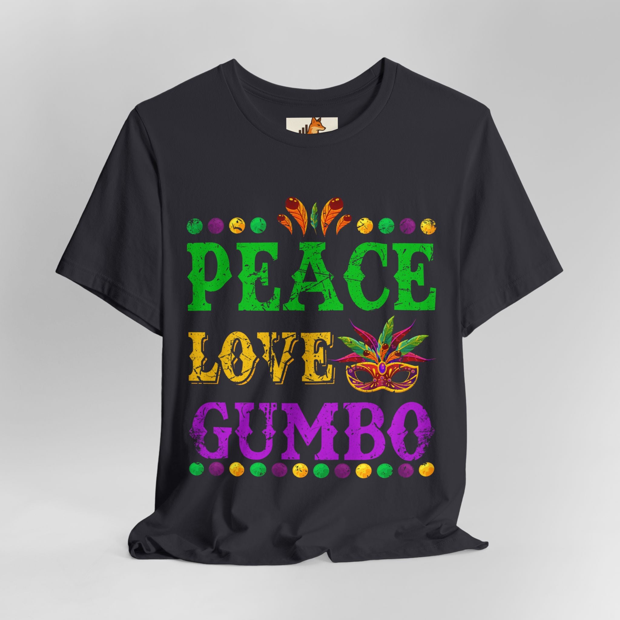 Mardi Gras T-Shirt — "Peace Love Gumbo" Festive Carnival Tee